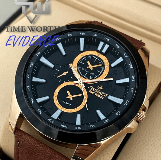 Time Worth Evidence Stylish Brown Leather Strap Watch